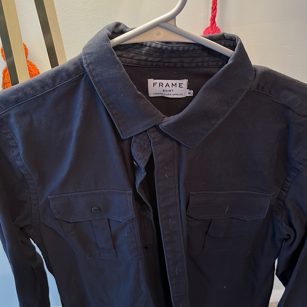 Solid navy button down shirt - Picture 3 of 4